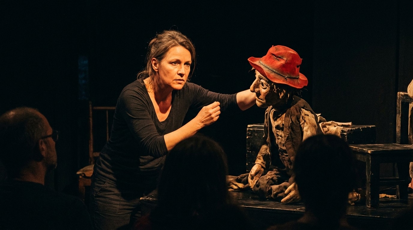 AI-generated image: Puppet show “ZweitZeuge” — ufaFabrik