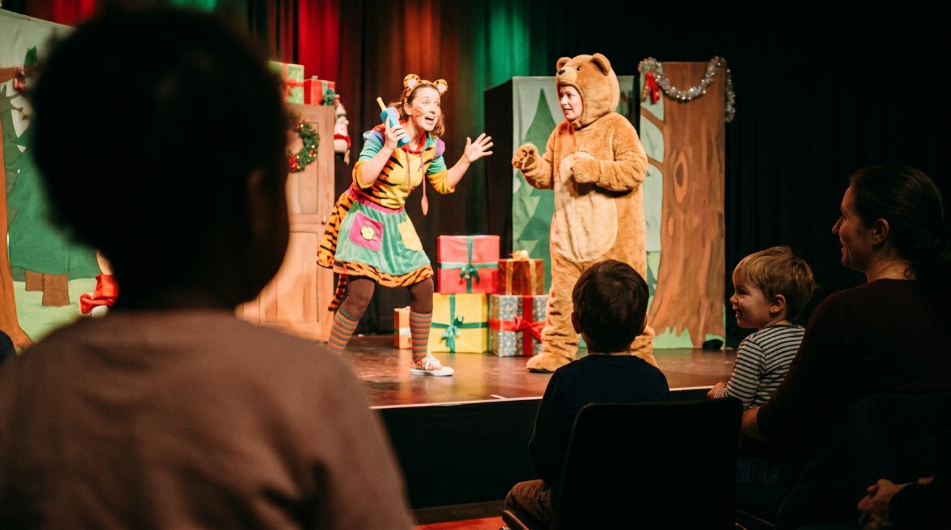 AI-generated image: Play “Tigerlilly Looks for the Christmas Elf” — KungerKiezTheater im Park Center Treptow