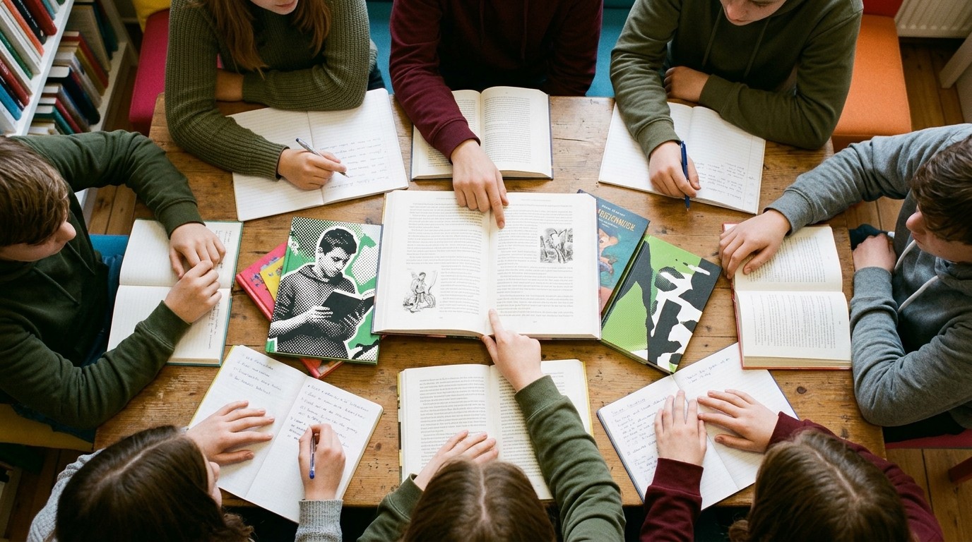 KI-generiertes Bild: Buchclub für Jugendliche — Totschka — Bilingual Children's Library