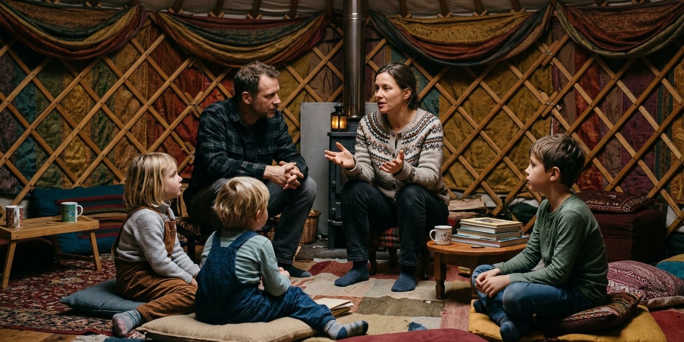 AI-generated image: Storytelling hour in a yurt — Amerika-Gedenkbibliothek