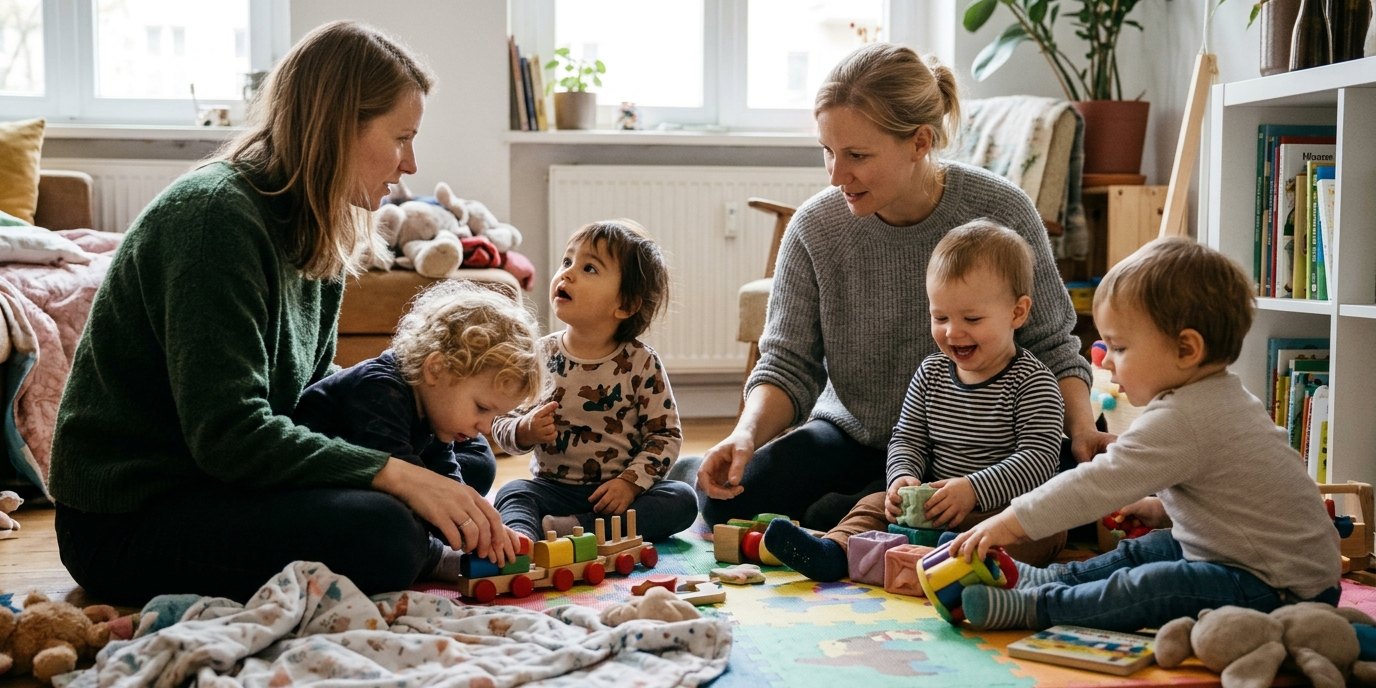 AI-generated image: Open crawling group — Nachbarschaftsladen Leonie