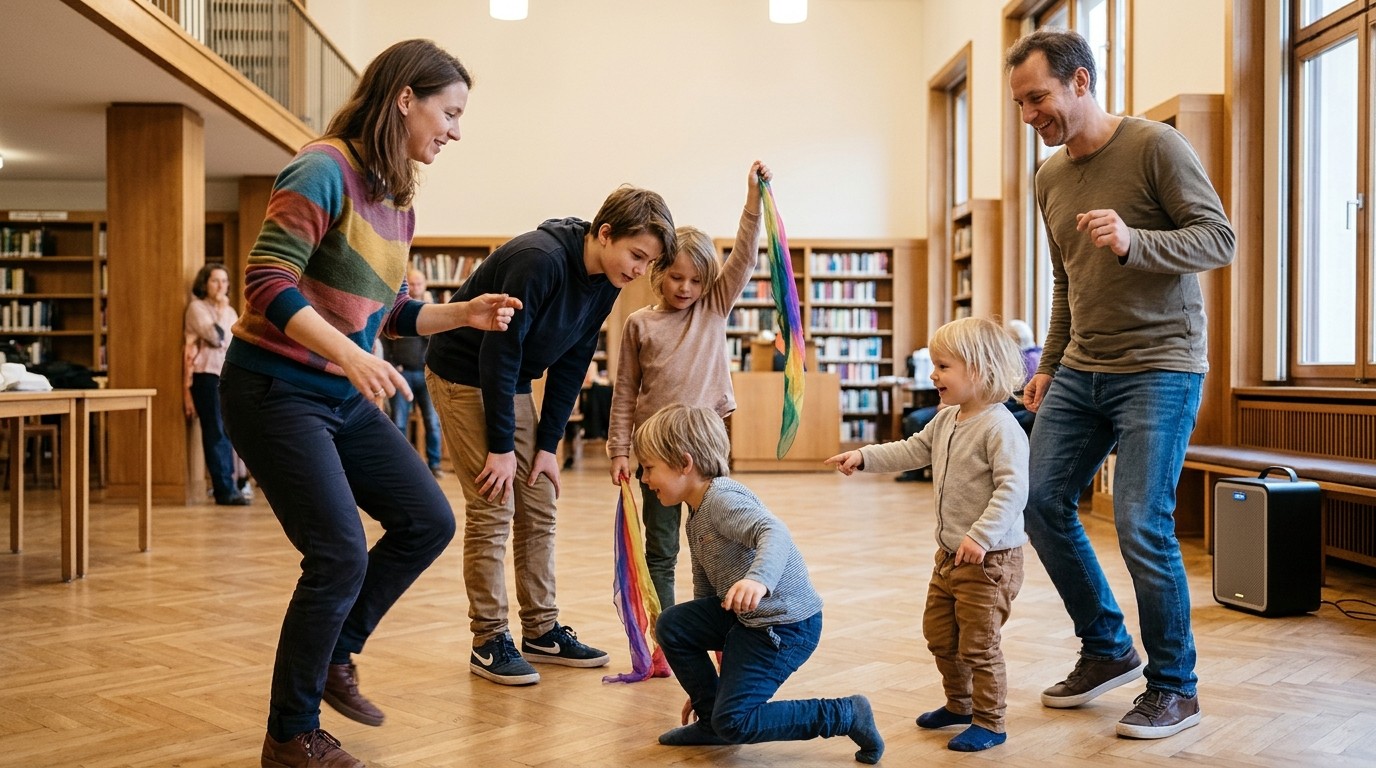 AI-generated image: Dance workshop “Move & Groove” — Egon-Erwin-Kisch-Bibliothek