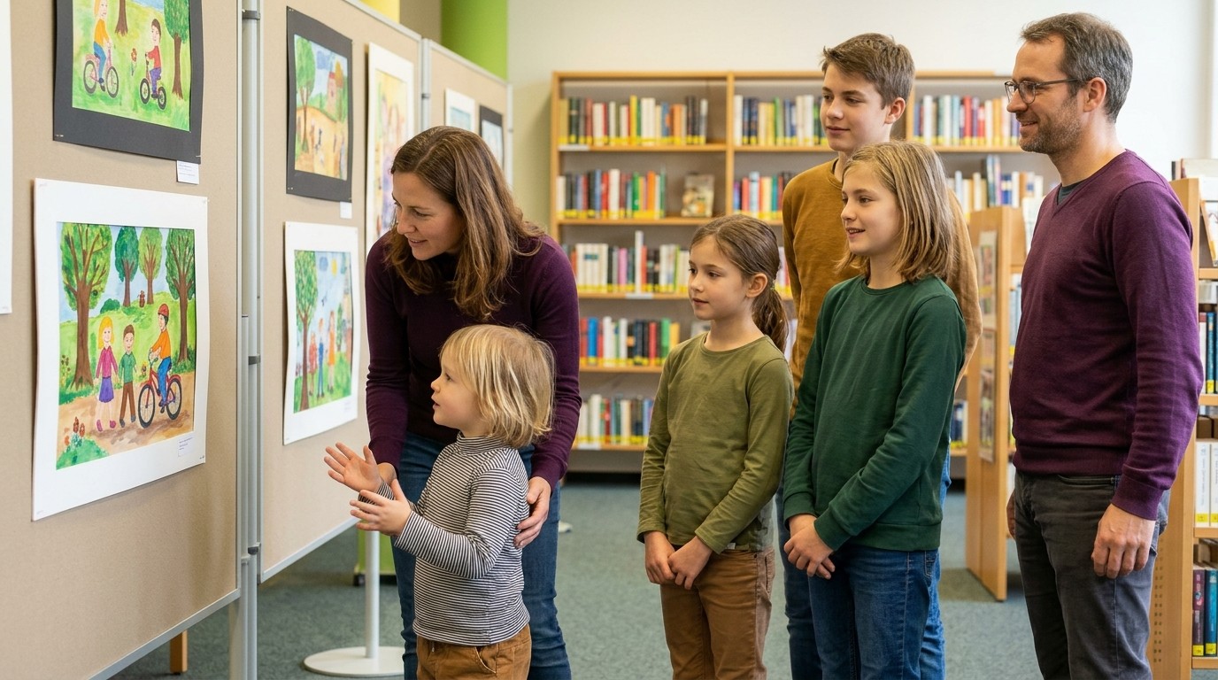 AI-generated image: Exhibition “Mobile Kinder” — Bibliothek Schöneberg "Theodor-Heuss-Bibliothek"