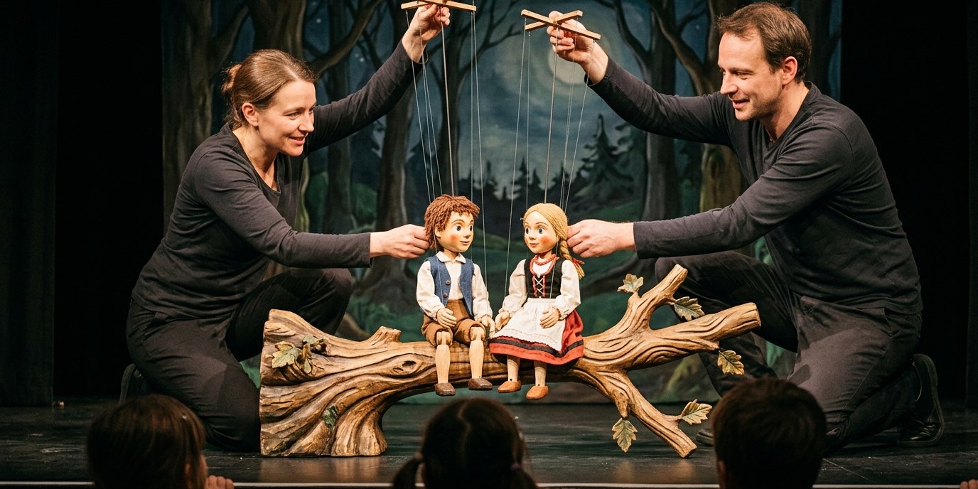 AI-generated image: Puppet show “Hansel and Gretel” — FEZ-Berlin — Raum 101
