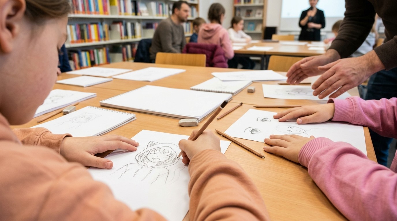Изображение, созданное ИИ: Мастер-класс по рисованию манги — Bibliothek am Wasserturm