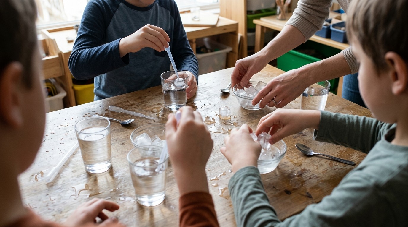 AI-generated image: Water & ice experiments workshop — Freilandlabor Britz e.V.