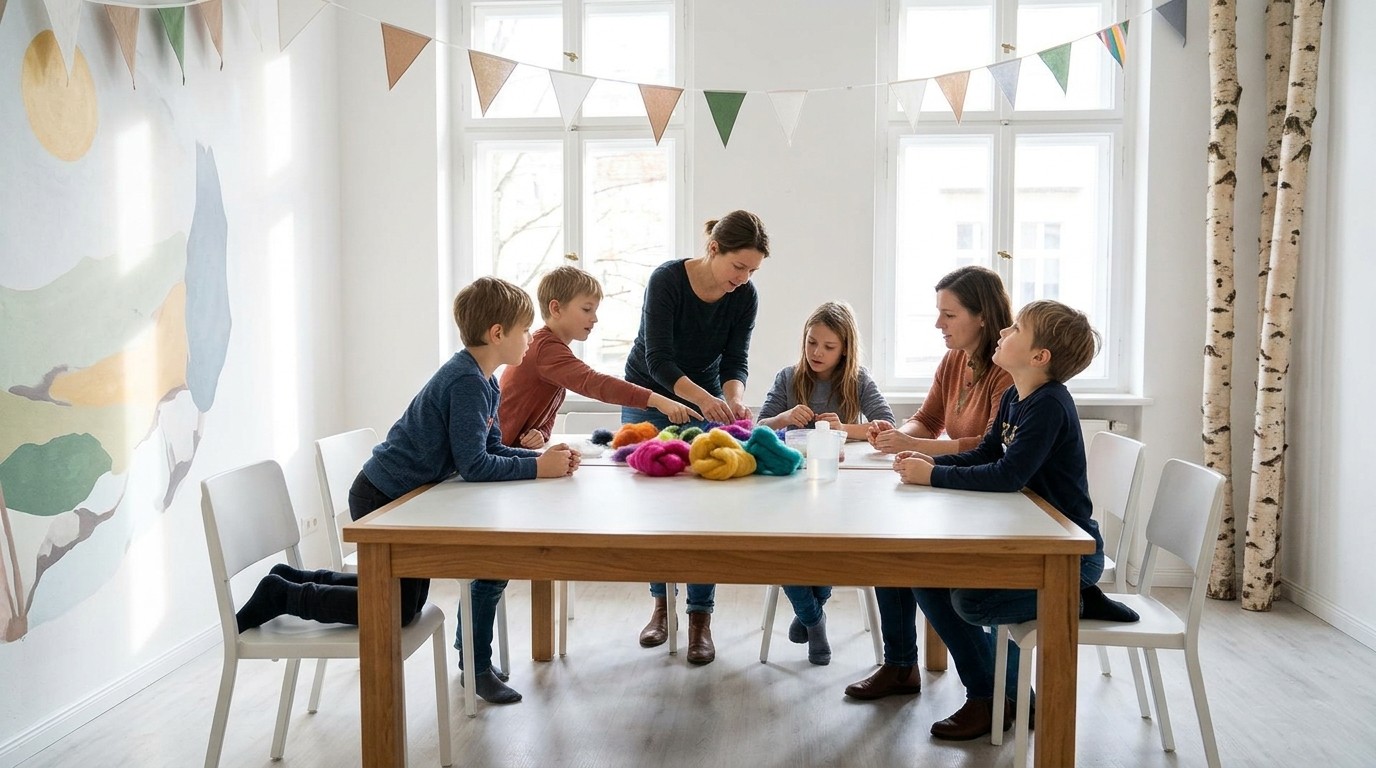 AI-generated image: Felting workshop for families — Koko Kiezgrün