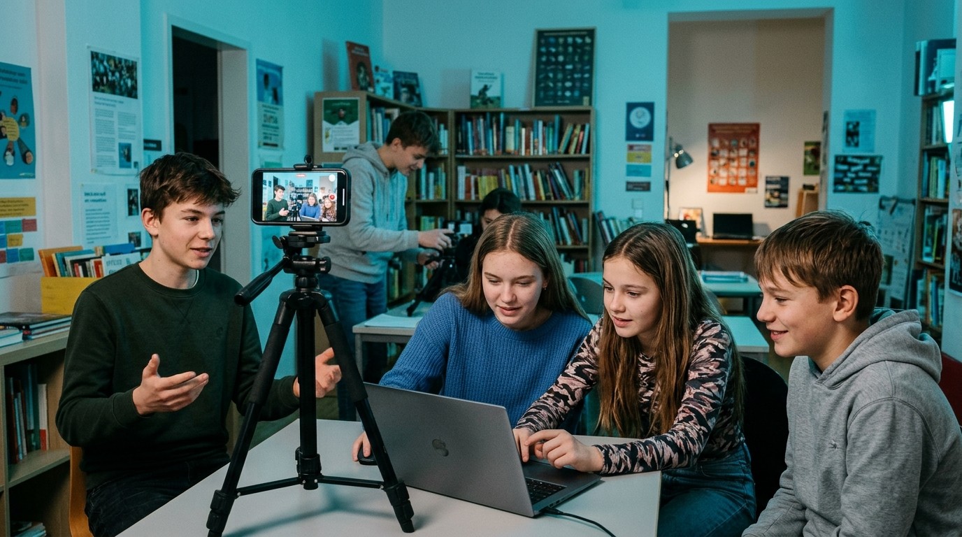 AI-generated image: Media workshop “Content mit Sinn” — Totschka — Bilingual Children's Library