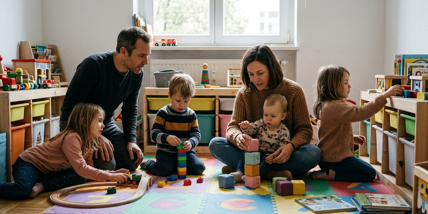 AI-generated image: Open parent-child play group — Evangelisches Familienzentrum Zehlendorf-Mitte