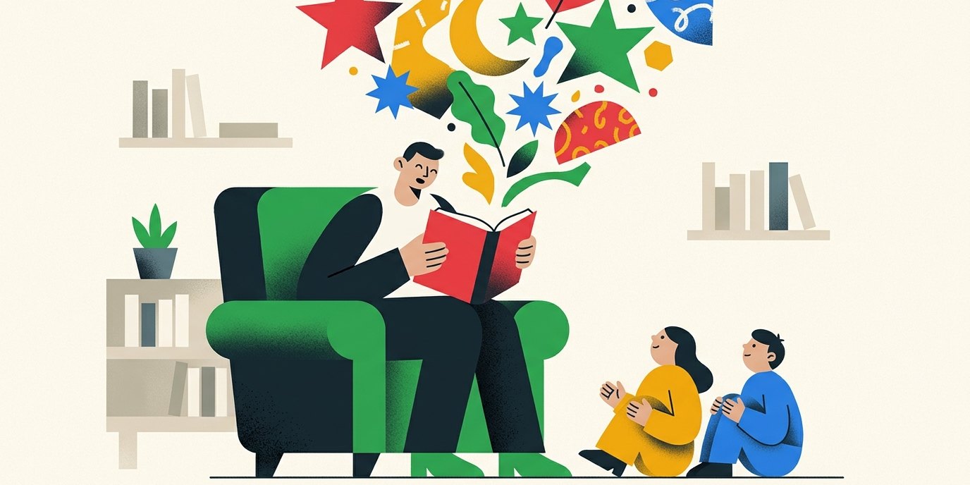 Illustration: Children's story time — Stadtteilbibliothek Erich Weinert