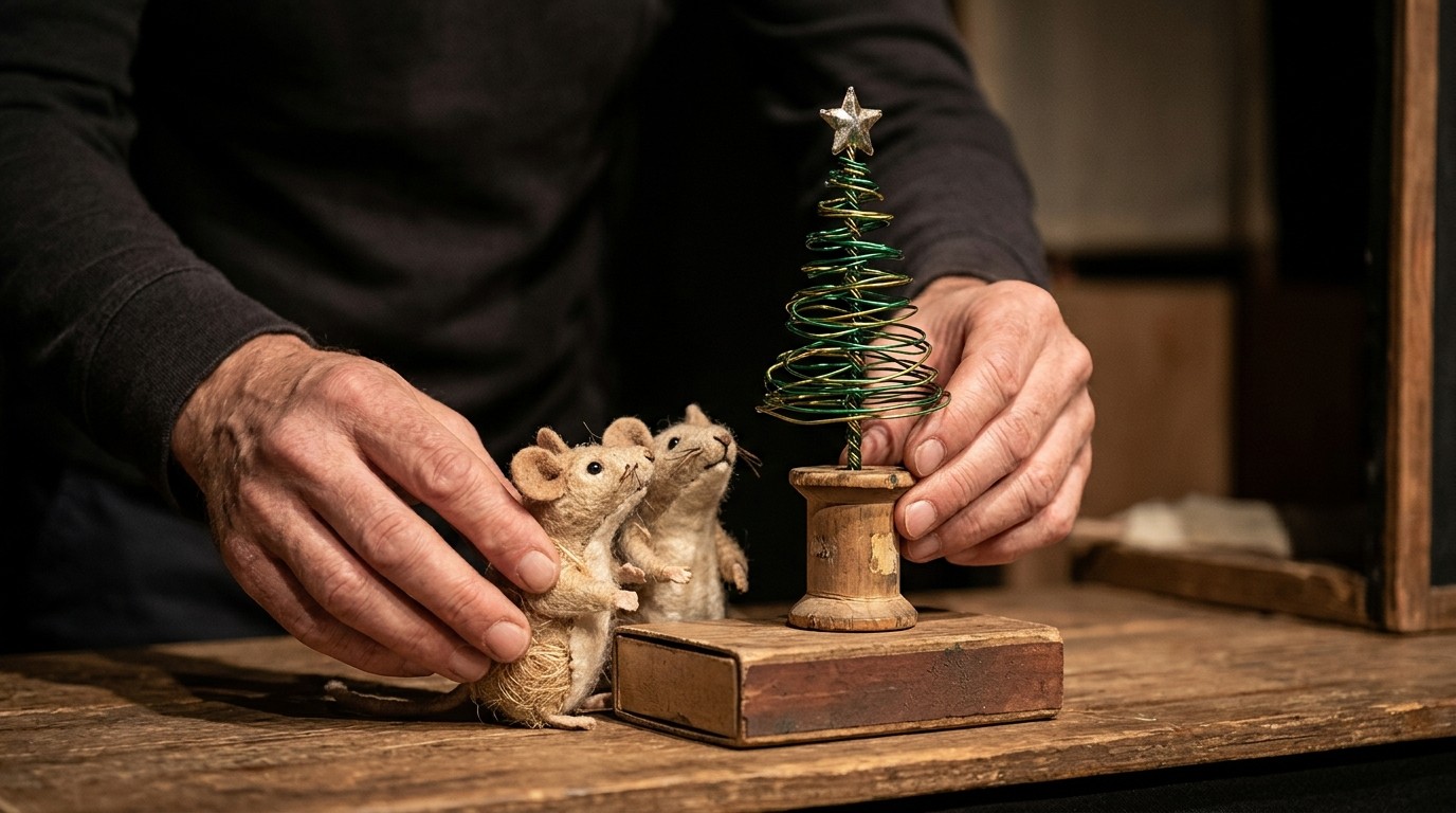 AI-generated image: Puppet show “Verschollen zwischen Zimt und Stollen” — Natur & Kultur LabSaal Lübars e.V.