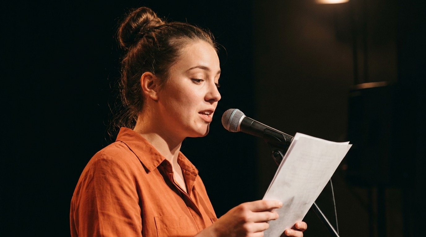 AI-generated image: Poetry slam “Kidspoeten” — ATZE Musiktheater