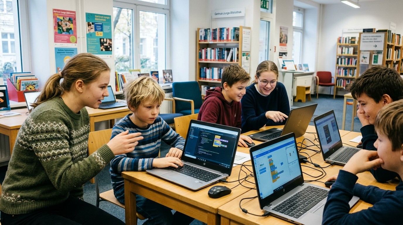 AI-generated image: Code Club Gropiusstadt — Gertrud-Junge-Bibliothek