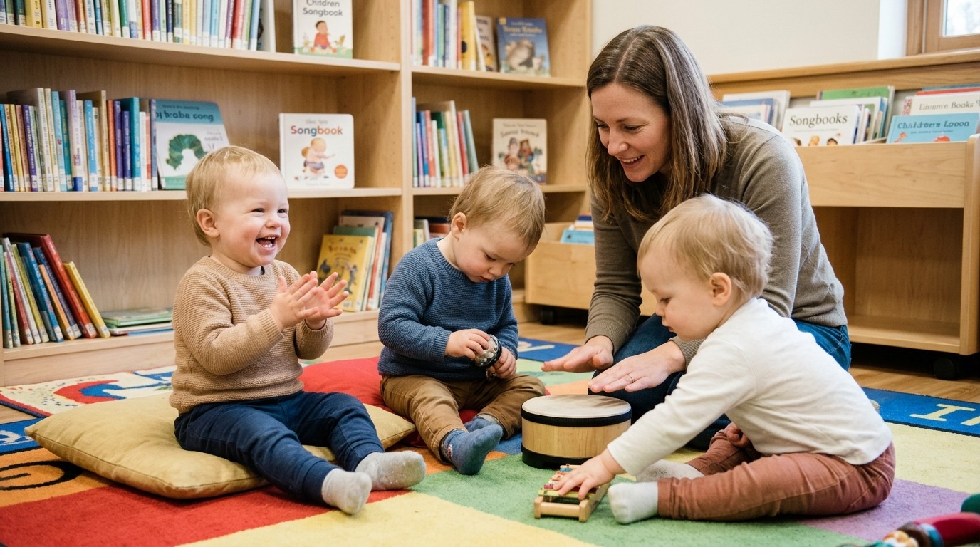 AI-generated image: Singing with babies — Bibliothek am Wasserturm