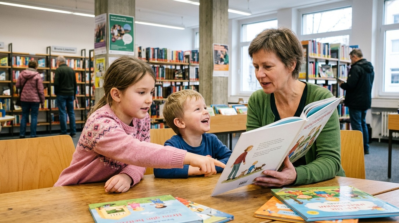Изображение, созданное ИИ: Чтение вслух — Bruno-Lösche-Bibliothek