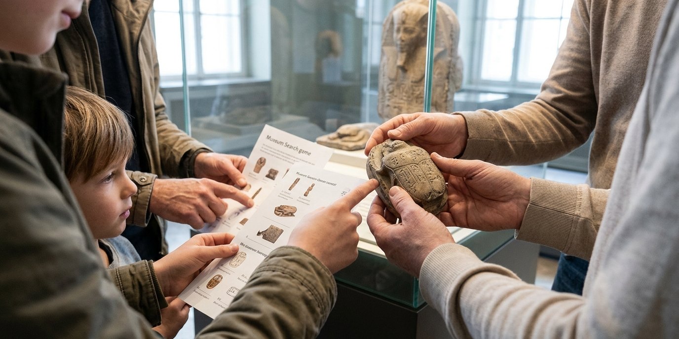 AI-generated image: Search game “Follow the Scarab” — Neues Museum