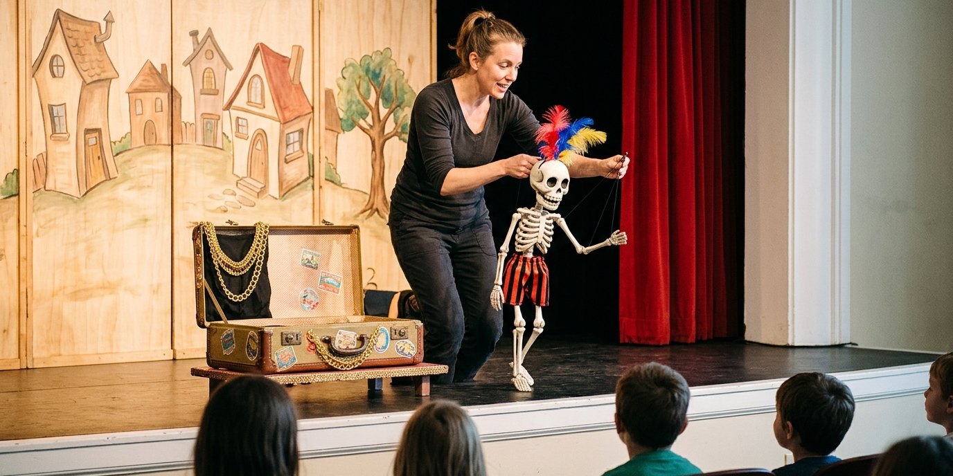 AI-generated image: Puppet show “Scary Tales” — Heinrich-Schulz-Bibliothek