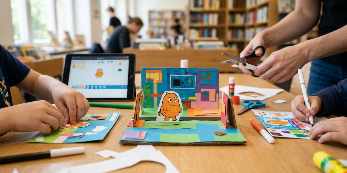 AI-generated image: Coding: Osmo & ScratchJr — Bibliothek im Märkischen Viertel