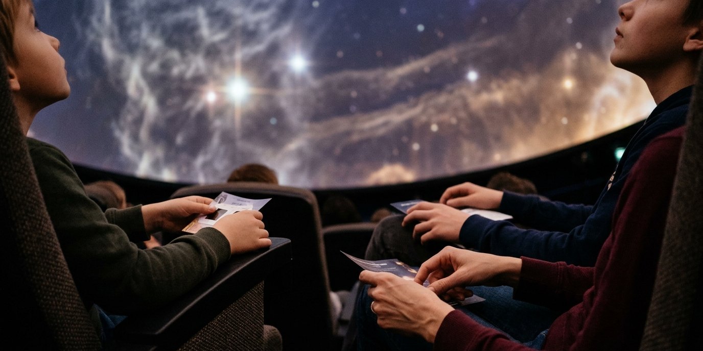 AI-generated image: Planetarium show “Jewels of the Cosmos” — Zeiss-Großplanetarium