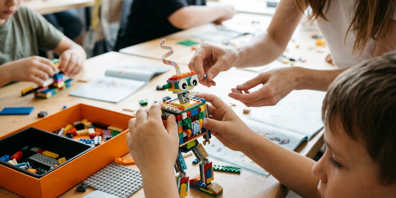 AI-generated image: LEGO coding “makerKids” — Philipp-Schaeffer-Bibliothek