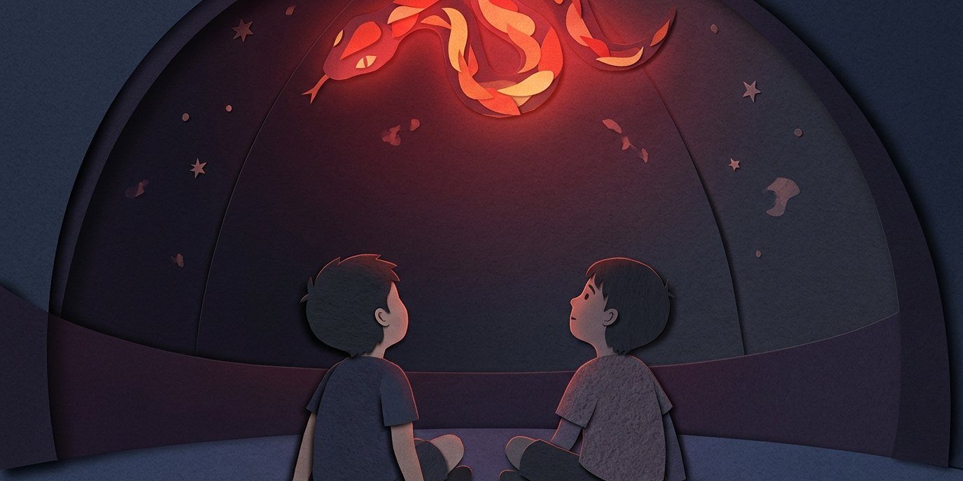 Illustration: Audio play “The Three Investigators and the Singing Snake” — Zeiss-Großplanetarium