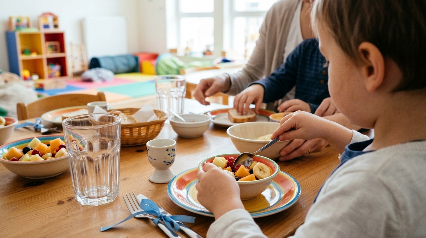 AI-generated image: Breakfast for single parents — Familien- und Nachbarschaftszentrum Kiezanker 36
