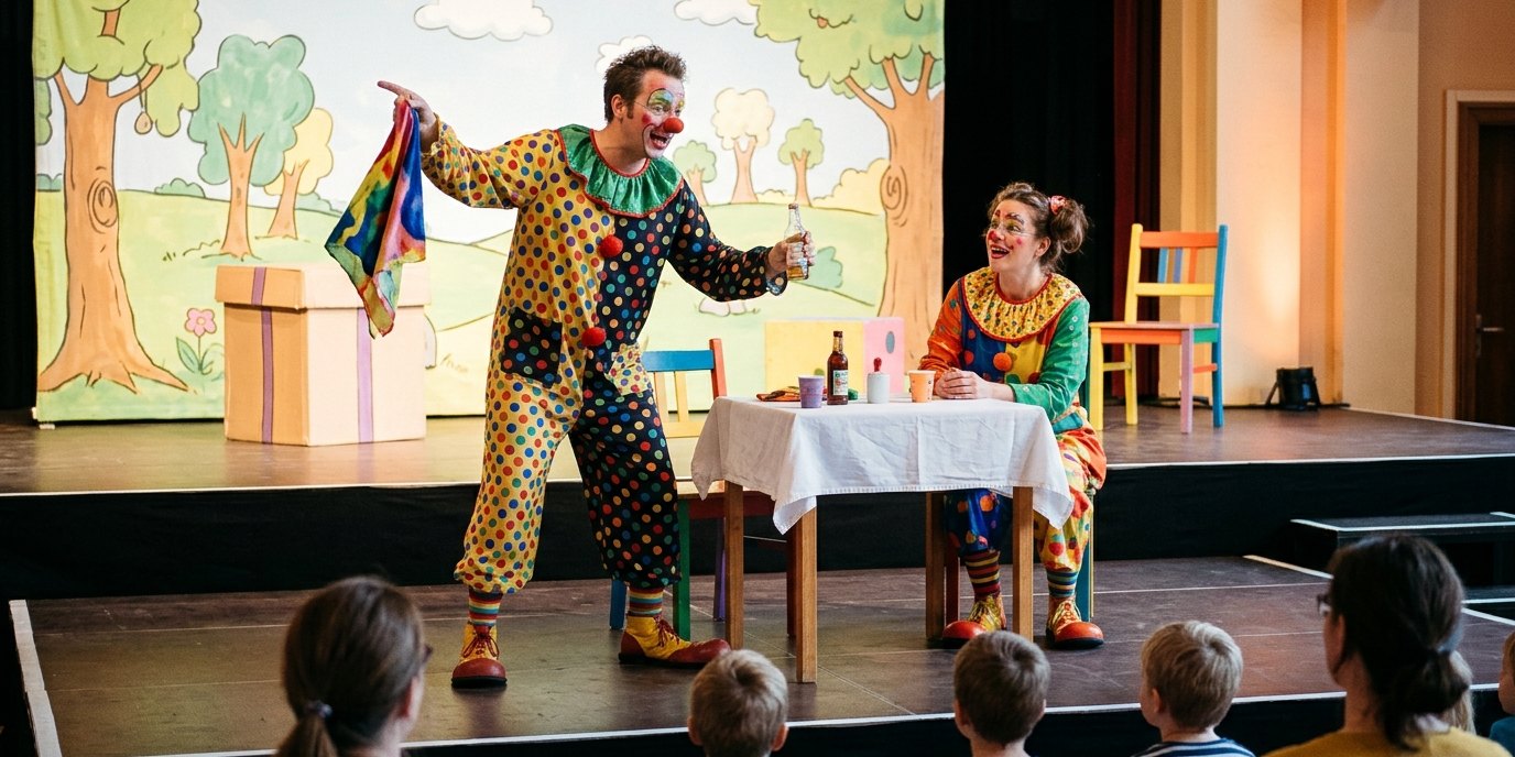 KI-generiertes Bild: Clownshow „Hops und Hopsi“ — Kulturhaus Spandau
