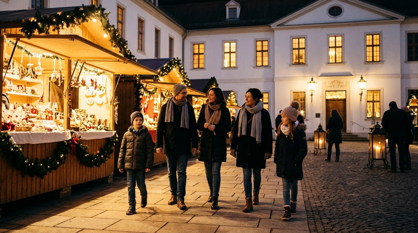 AI-generated image: Fairy-tale Christmas market — Jagdschloss Grunewald