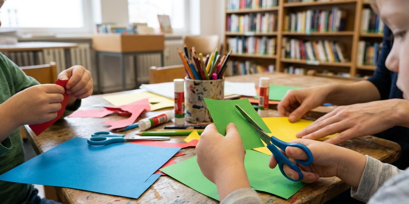 AI-generated image: Crafting and reading afternoon — Stadtteilbibliothek Reinickendorf Ost