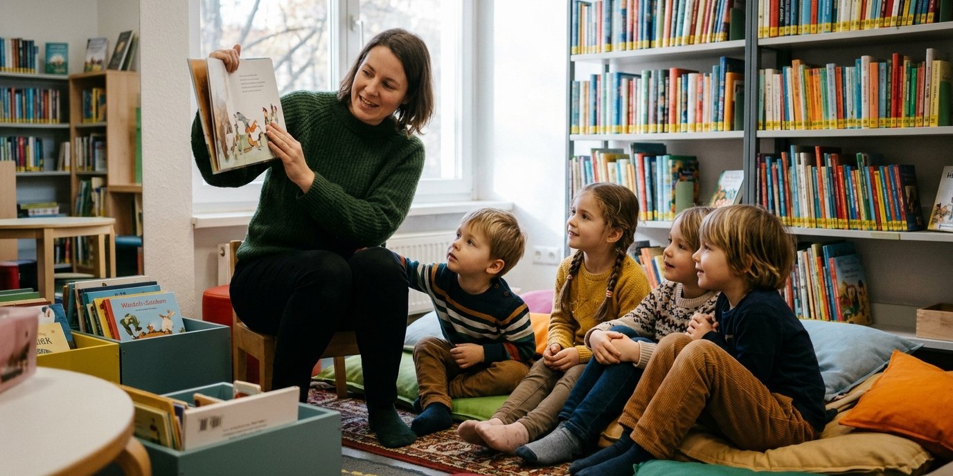 AI-generated image: Storytime — Bibliothek Tiergarten-Süd