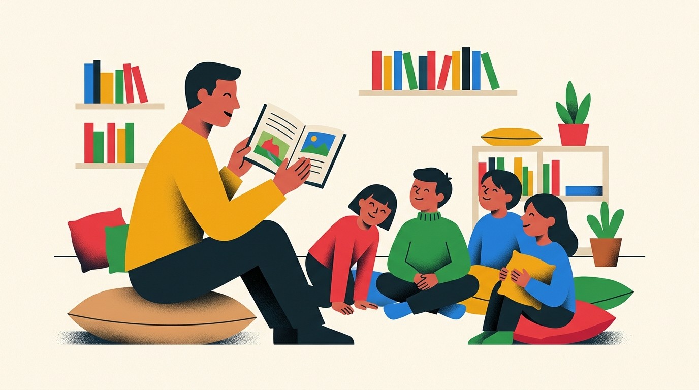 Illustration: Vorlesetag-Lesemarathon — MACHmit! Museum für Kinder