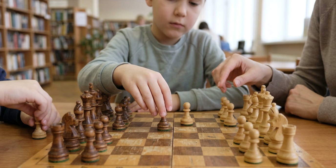 AI-generated image: Chess class — Eberhard-Alexander-Burgh-Bibliothek
