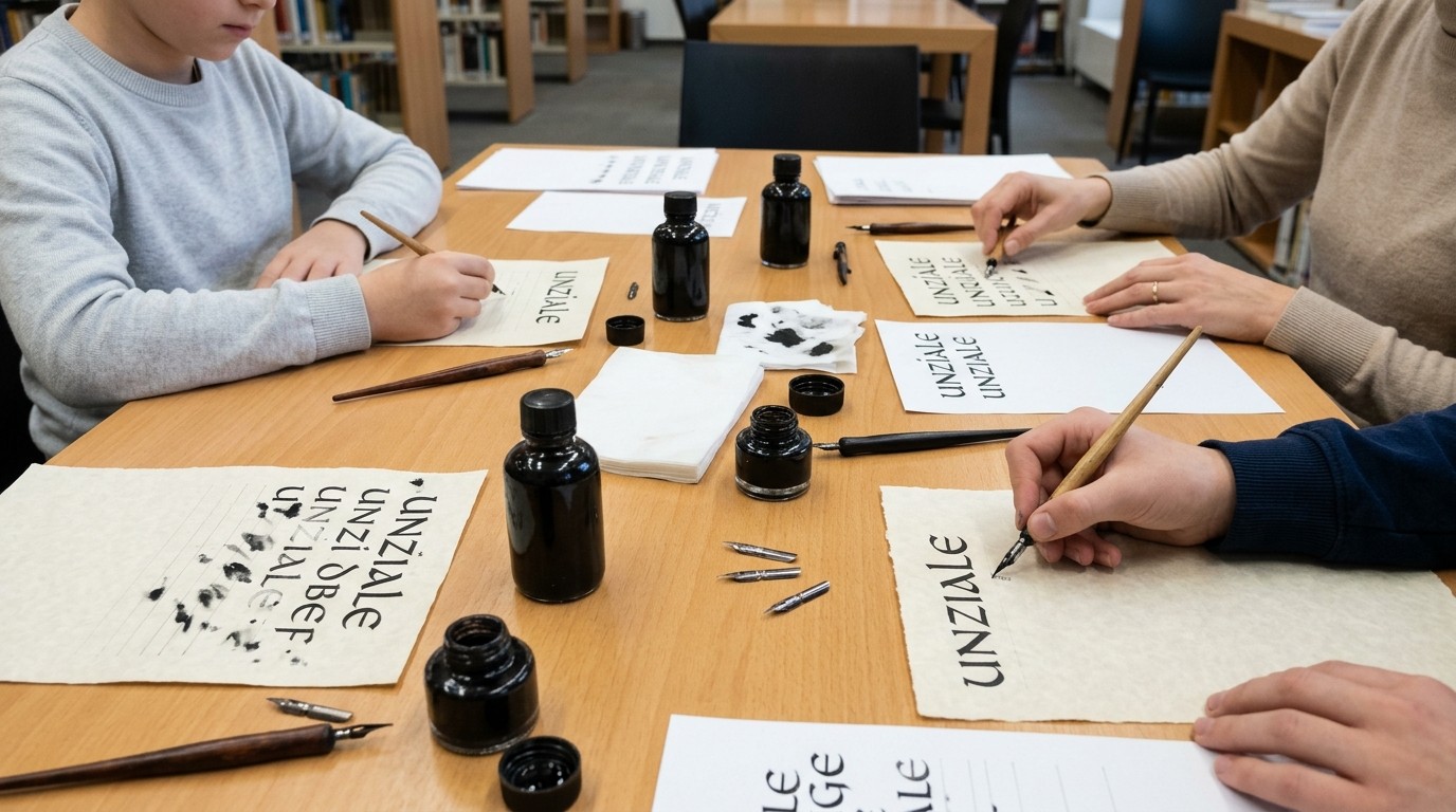 KI-generiertes Bild: Kalligraphie-Workshop — Mittelpunktbibliothek Adalbertstraße