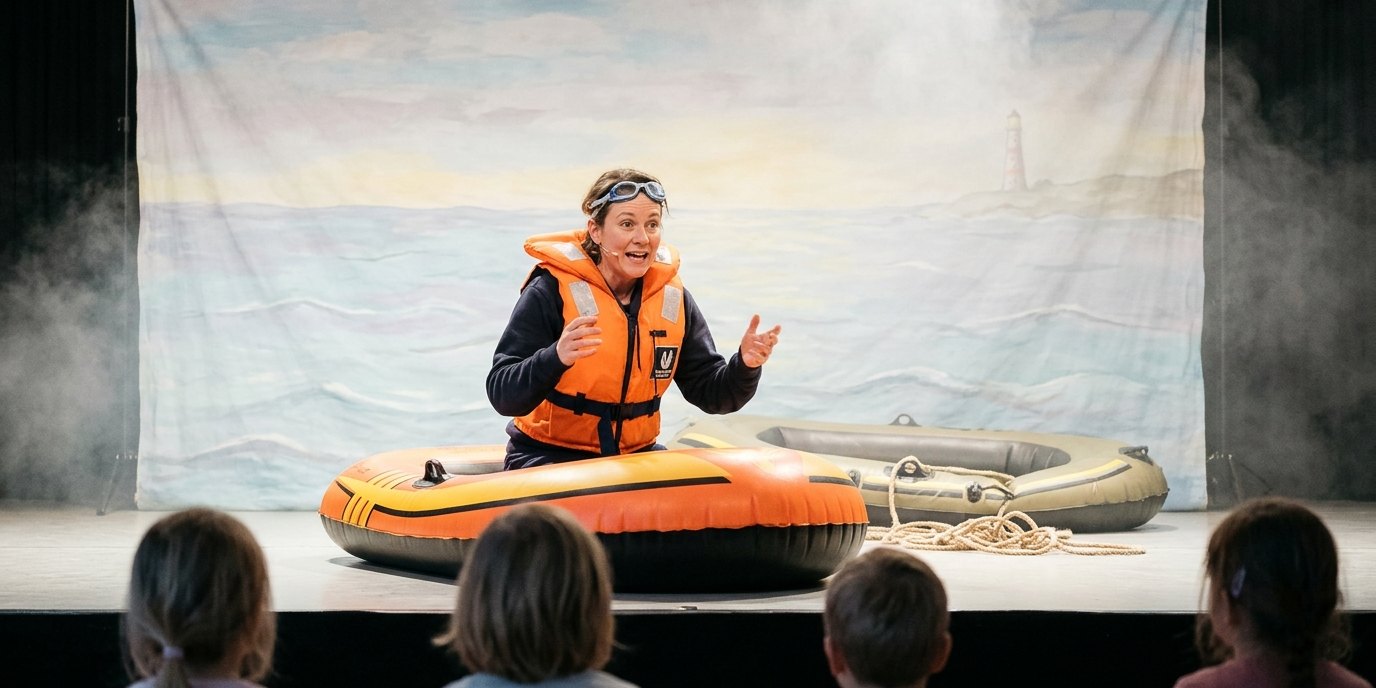 KI-generiertes Bild: Theaterstück „Moby Dick oder der intergalaktische Walfisch“ — Schlossplatztheater Köpenick