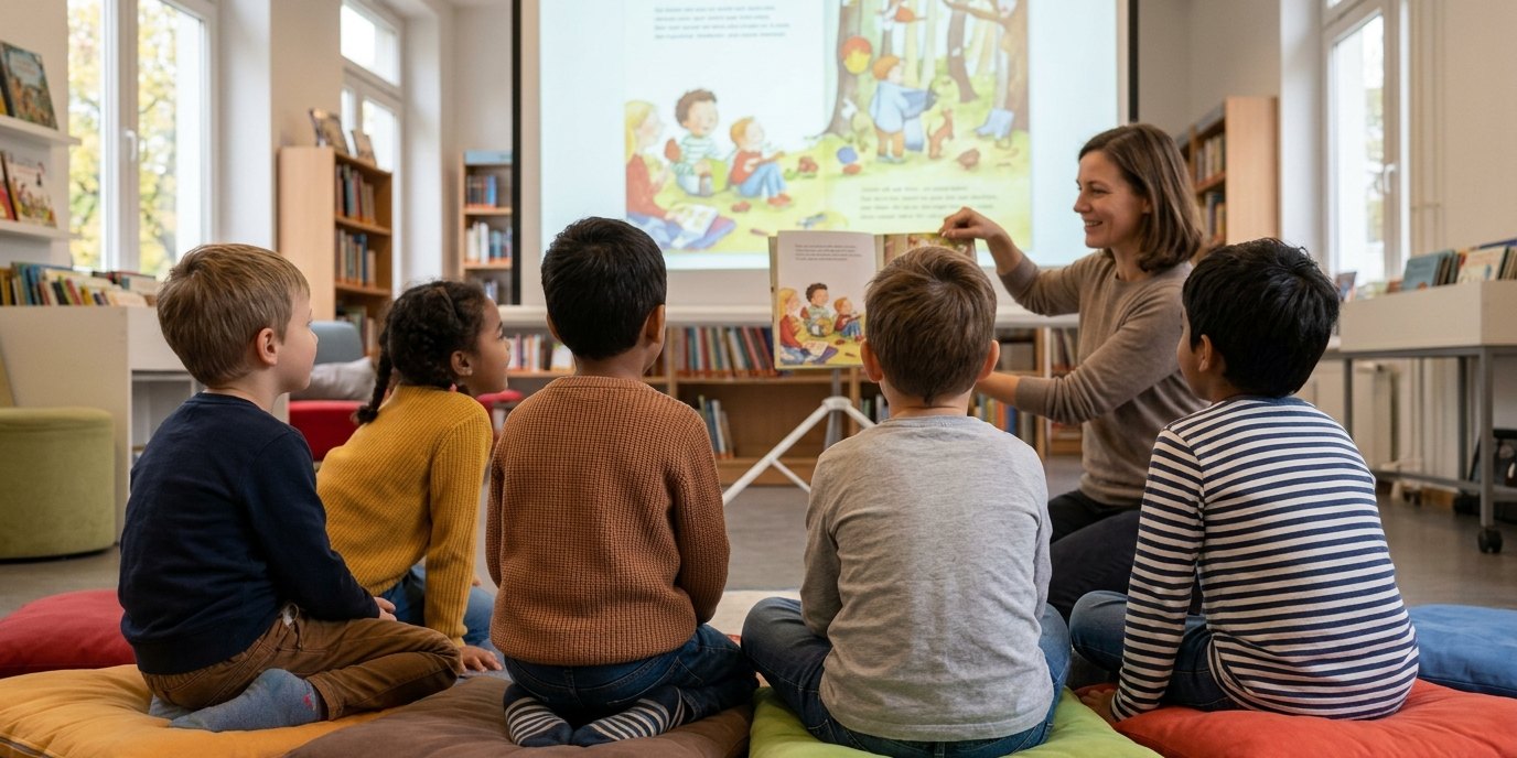 AI-generated image: Illustrated read-aloud — Bibliothek am Luisenbad