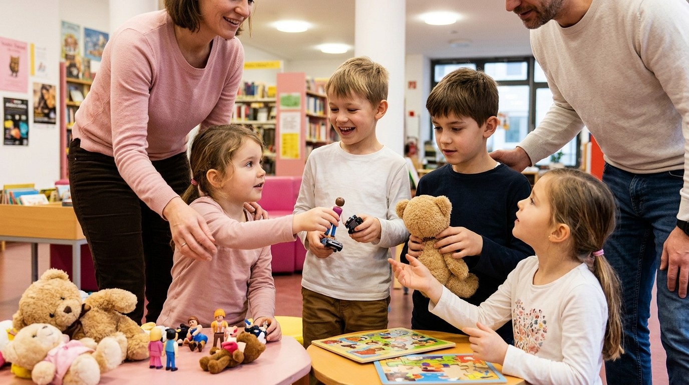 KI-generiertes Bild: Spielzeugtausch — Anton-Saefkow-Bibliothek