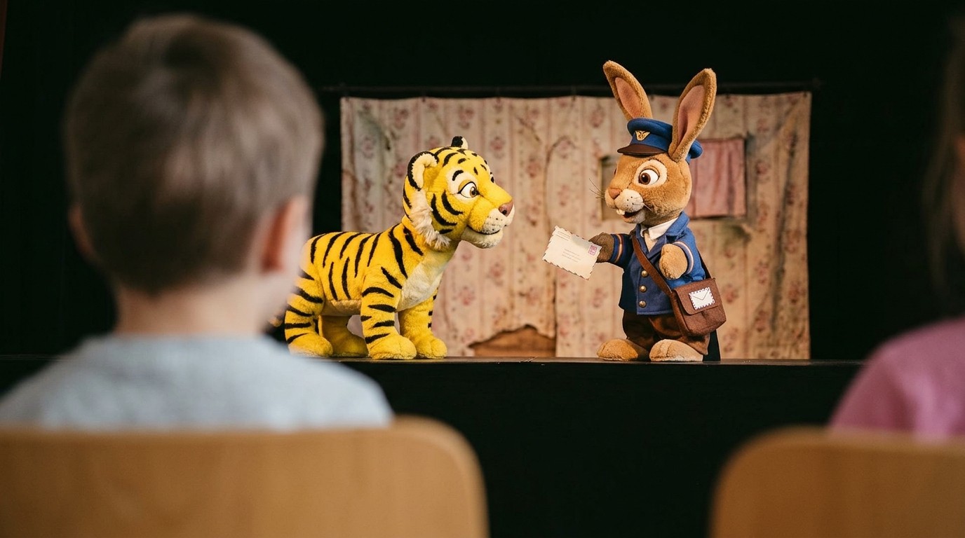 AI-generated image: “Mail for the Tiger” — Fliegendes Theater