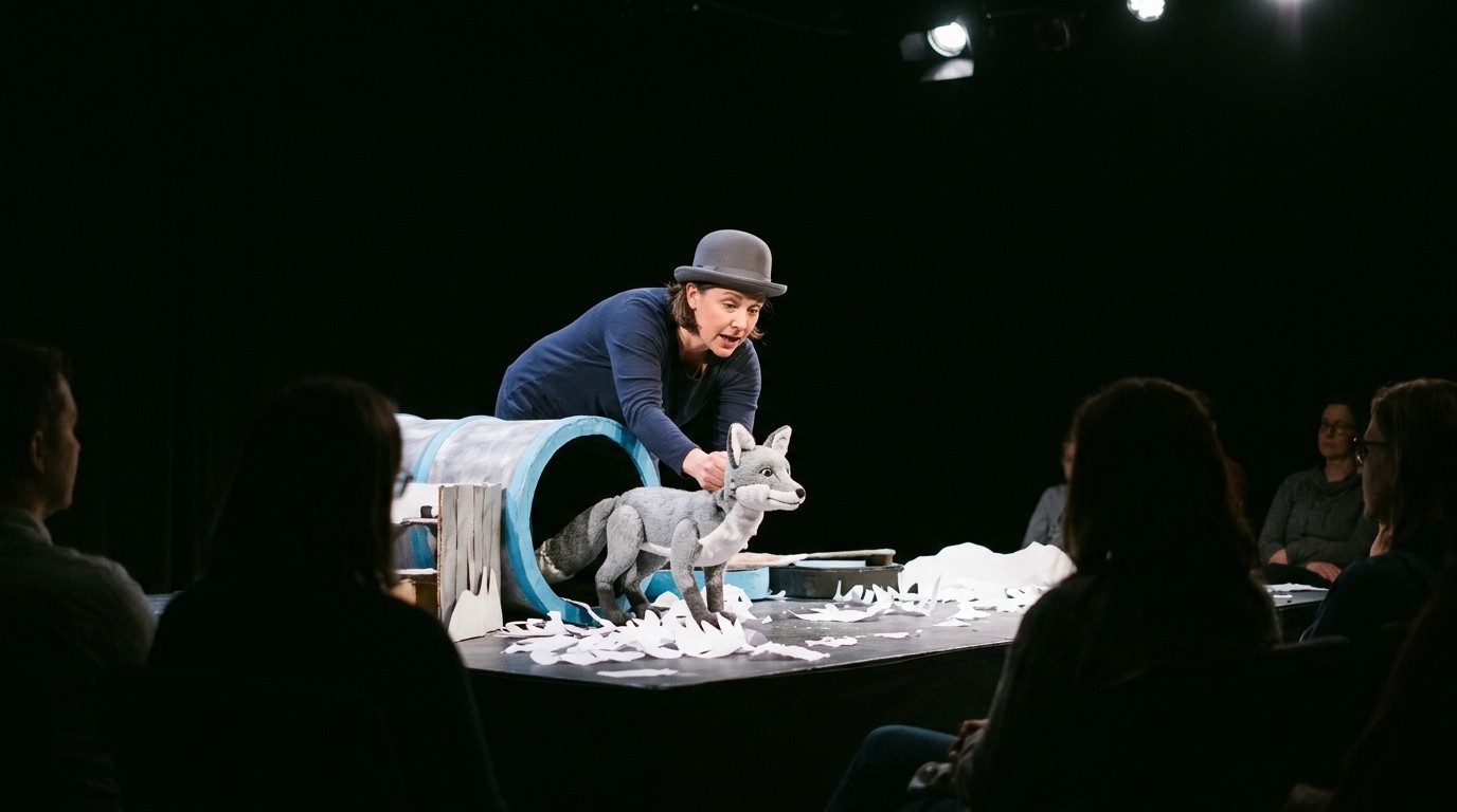 AI-generated image: Puppet show “Lichtgestöber-Schneegefunkel” — FELD - Theater für junges Publikum