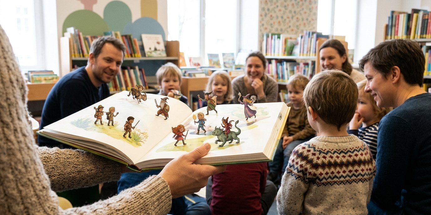 KI-generiertes Bild: Workshop „Das Buch von den fünf Sinnen“ mit Lucie Lučanská — Bibliothek am Wasserturm