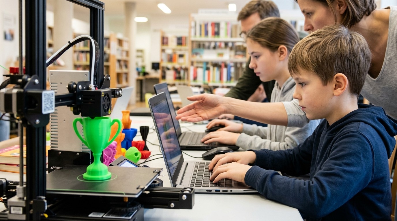 Изображение, созданное ИИ: Мастер-класс по 3D-печати — Stadtteilbibliothek Karow