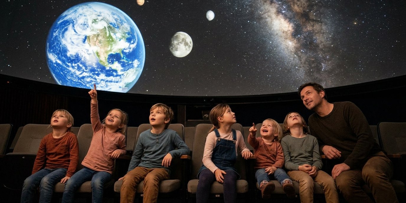 AI-generated image: Planetarium show “Spaceship Earth” — Zeiss-Großplanetarium