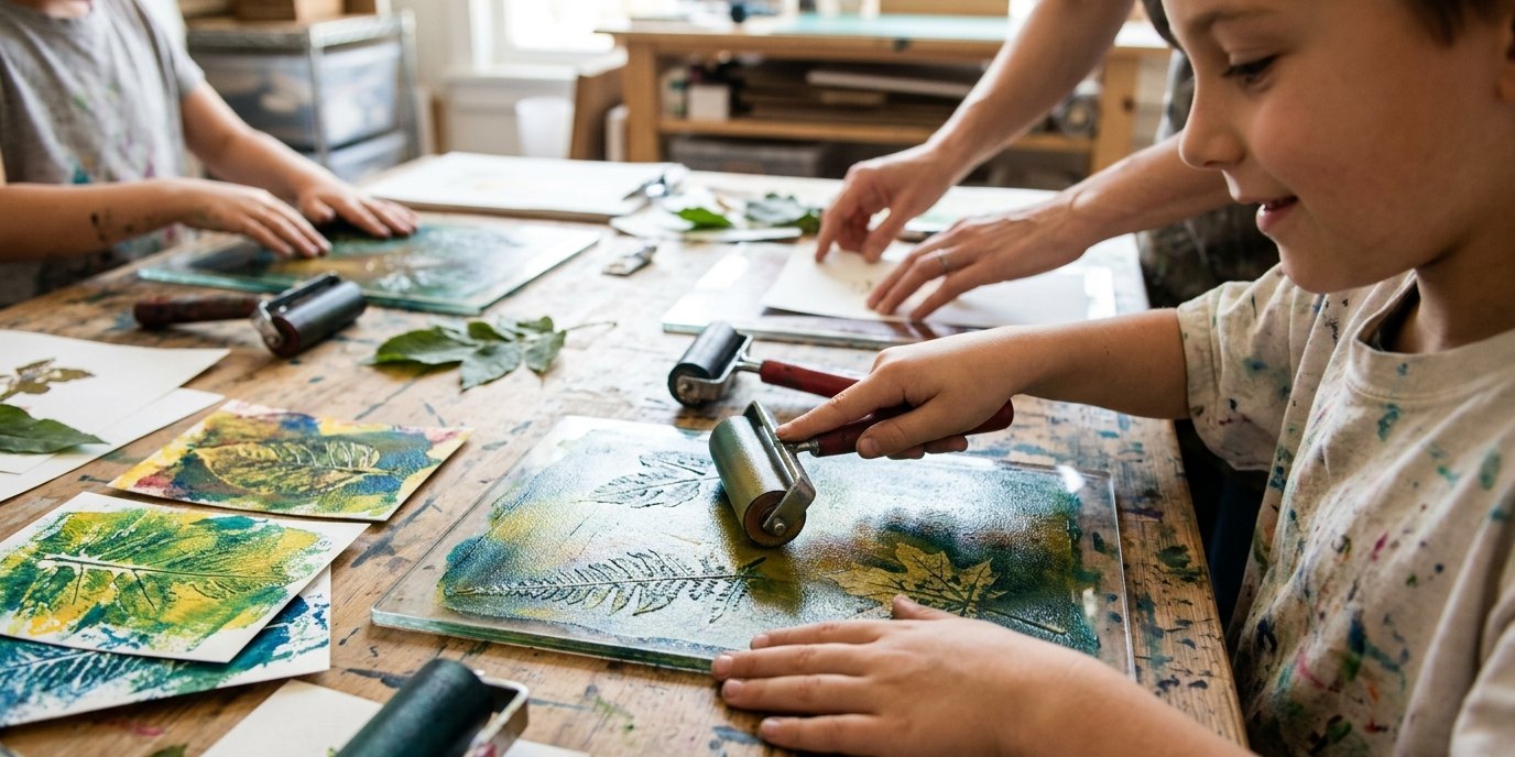 AI-generated image: Family print workshop — Liebermann-Villa am Wannsee
