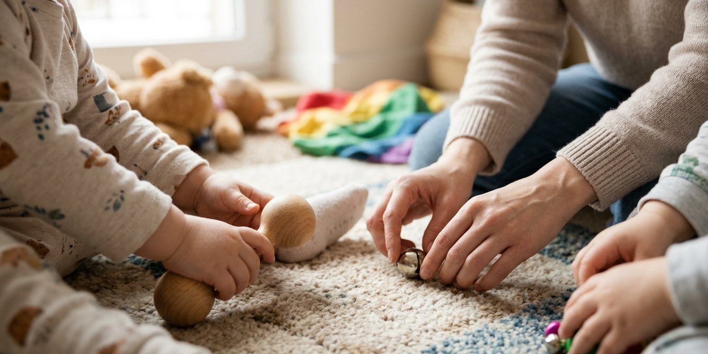 AI-generated image: Music and play with babies — Immanuel Beratung Fennpfuhl