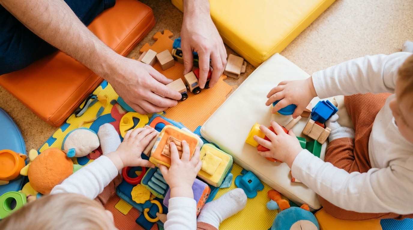 AI-generated image: Dad and child meetup — Familienzentrum Fischerinsel im KREATIVHAUS