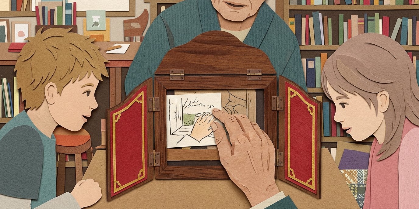 Illustration: Kamishibai “Freddi und der Zauberkasten” — Bibliothek Schöneberg "Theodor-Heuss-Bibliothek"
