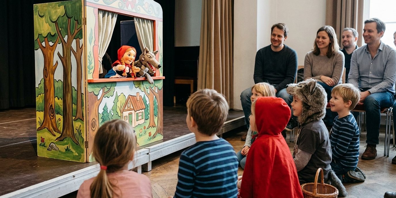 AI-generated image: Puppet show “Kasper and Little Red Riding Hood” — Puppentheater Felicio