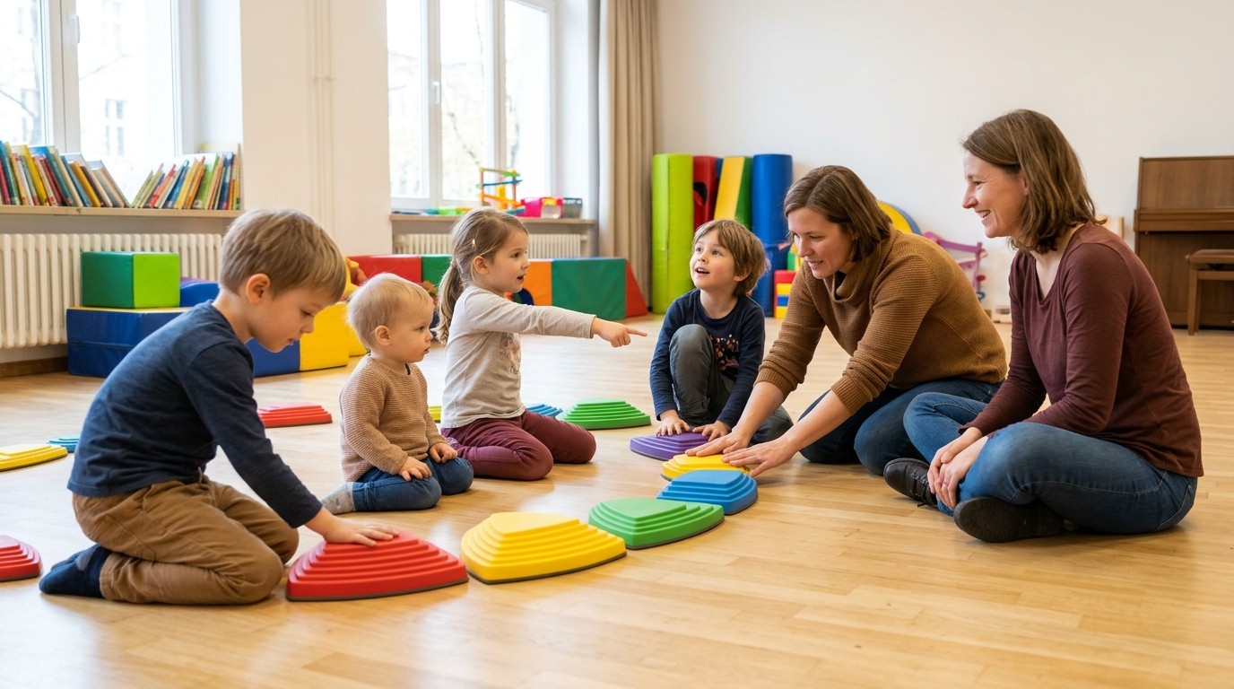 AI-generated image: Colourful family afternoon — FamilienZentrum Fabrik Osloer Straße
