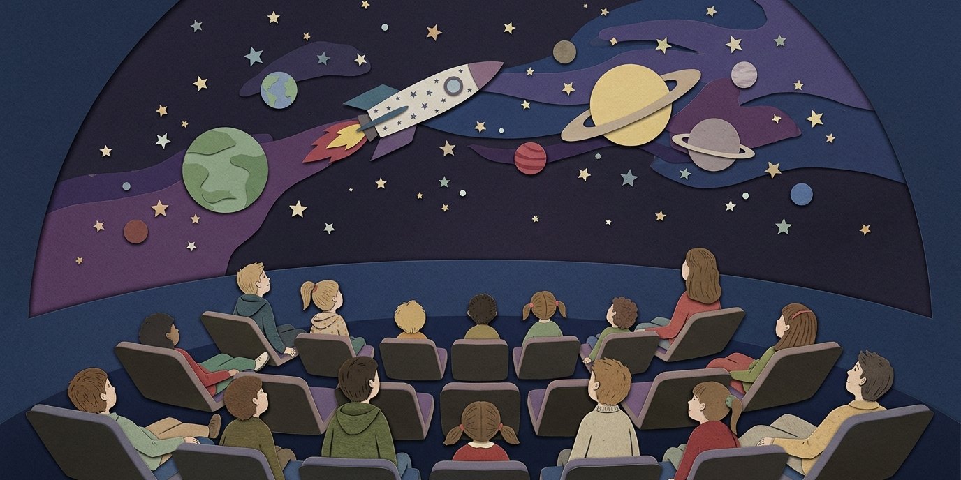 Illustration: “Mit Raketen zu Planeten” — Zeiss-Großplanetarium