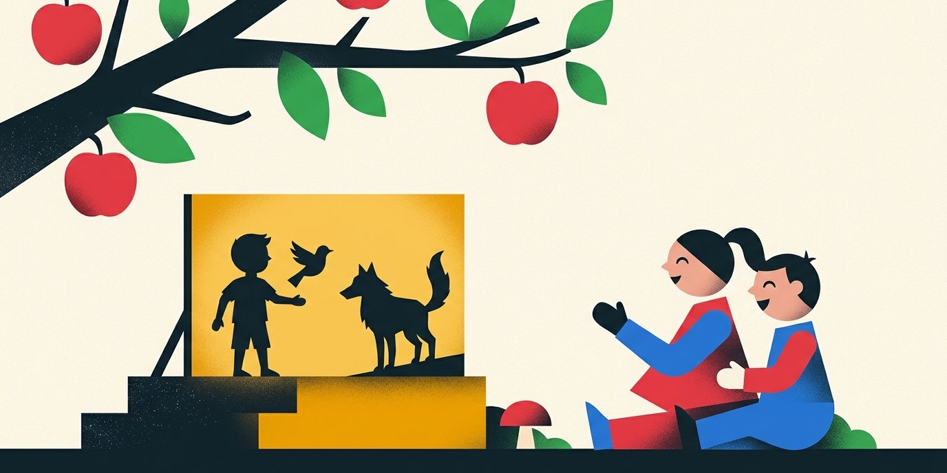 Illustration: Shadow puppet show “Peter and the Wolf” — Schwartzsche Villa