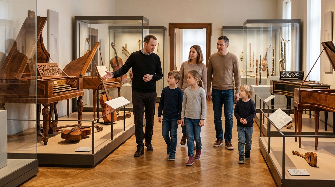 KI-generiertes Bild: Mit Tönen durch die Zeit — Musikinstrumenten-Museum